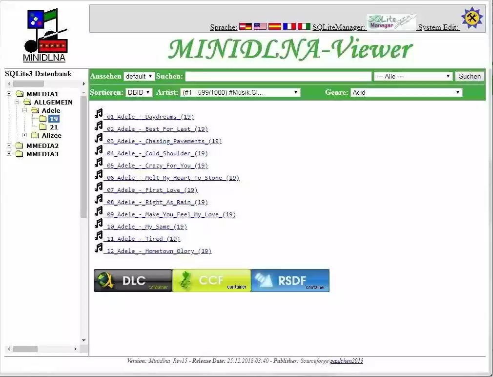 Download web tool or web app minidlna-webinterface