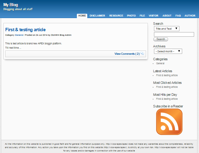 Download web tool or web app APEX Blogging Platform