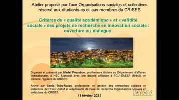 Free download Atelier CRISES : Critres de qualit acadmique et validit sociale des projets de recherche en innovation sociale video and edit with RedcoolMedia movie maker MovieStudio video editor online and AudioStudio audio editor onlin