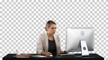 Free download Beautiful blonde woman working on computer, Alpha Channel | Stock Footage - Videohive video and edit with RedcoolMedia movie maker MovieStudio video editor online and AudioStudio audio editor onlin