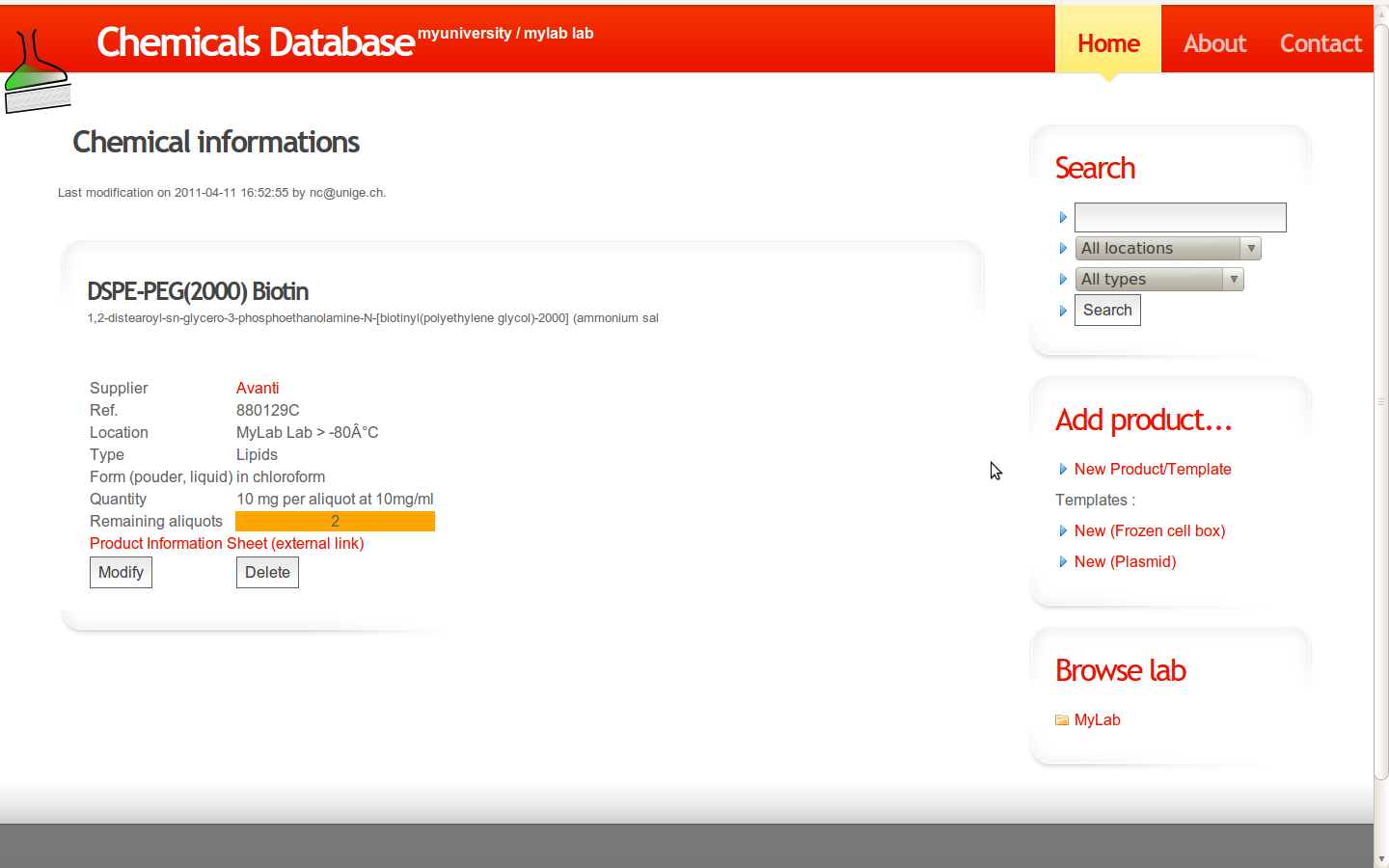 Download web tool or web app Chemicals - Lab Database Download web tool or web app Chemicals - Lab Database