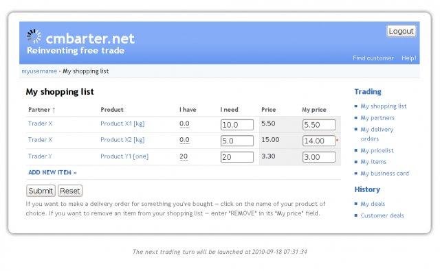 Download web tool or web app Circular Multilateral Barter