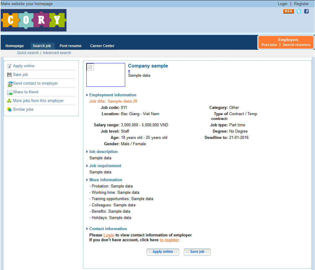 Download web tool or web app Cory Jobs Search