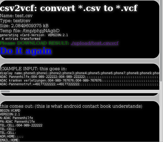 Download web tool or web app csv2vcf in php Download web tool or web app csv2vcf in php