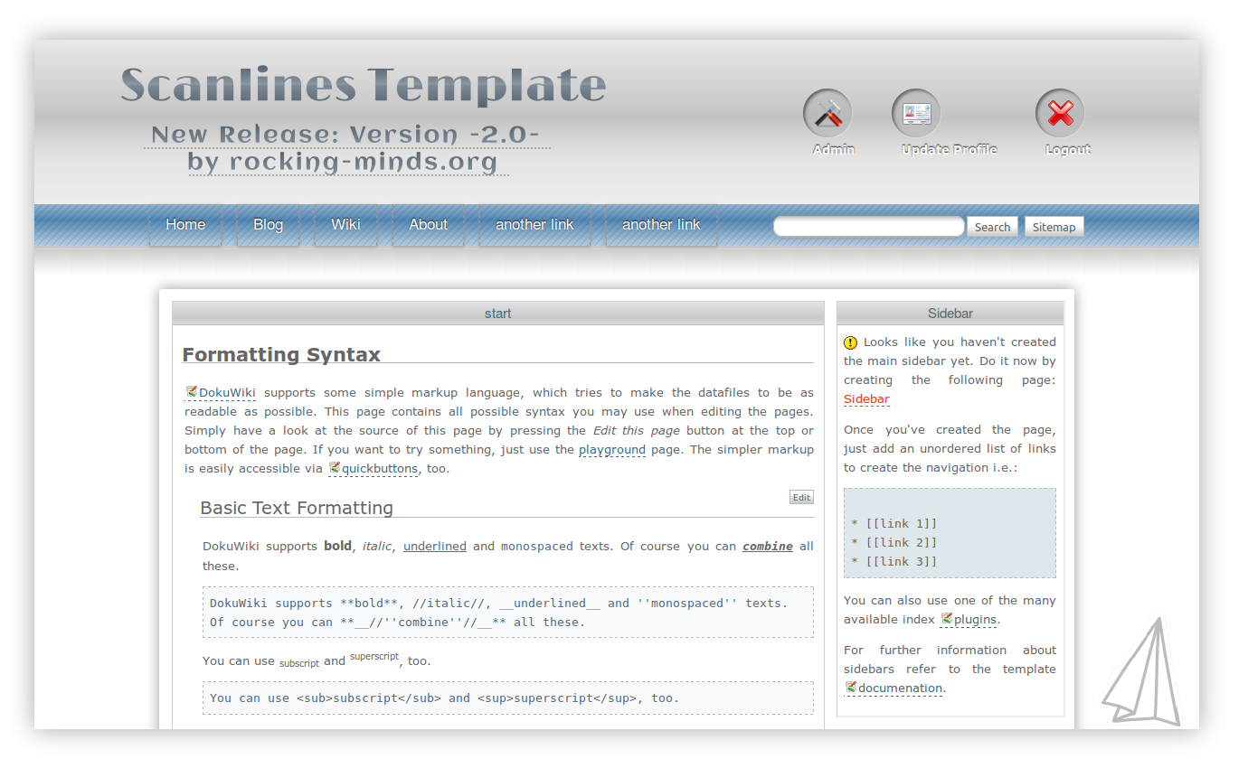 Download web tool or web app Dokuwiki Template Scanlines Download web tool or web app Dokuwiki Template Scanlines