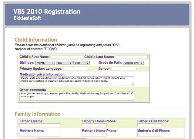 Download web tool or web app EkklesiaSoft VBS Registration