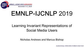 Free download EMNLP-IJCNLP2019: Learning Invariant Representations of Social Media Users video and edit with RedcoolMedia movie maker MovieStudio video editor online and AudioStudio audio editor onlin