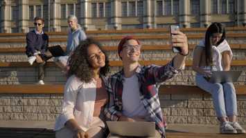 Free download Group of students in front of university taking selfie | Stock Footage - Videohive video and edit with RedcoolMedia movie maker MovieStudio video editor online and AudioStudio audio editor onlin