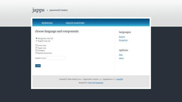 Download web tool or web app Japps Password Creator