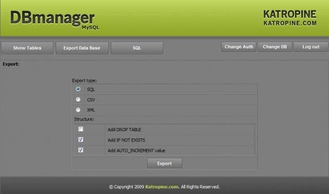 Download web tool or web app Katropine DBmanager
