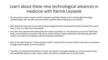 Free download Learn about these new technological advances in medicine with Patrick Leyseele video and edit with RedcoolMedia movie maker MovieStudio video editor online and AudioStudio audio editor onlin
