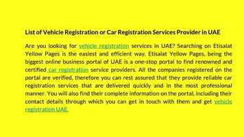 Free download List of Vehicle Registration or Car Registration Services Provider in UAE video and edit with RedcoolMedia movie maker MovieStudio video editor online and AudioStudio audio editor onlin
