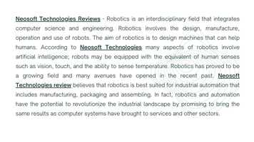 Free download Neosoft Technologies Reviews - Robotics Technology more than a Machine.mp4 video and edit with RedcoolMedia movie maker MovieStudio video editor online and AudioStudio audio editor onlin