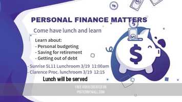 Free download Personal Finance Lunch and Learn - Made with PosterMyWall video and edit with RedcoolMedia movie maker MovieStudio video editor online and AudioStudio audio editor onlin