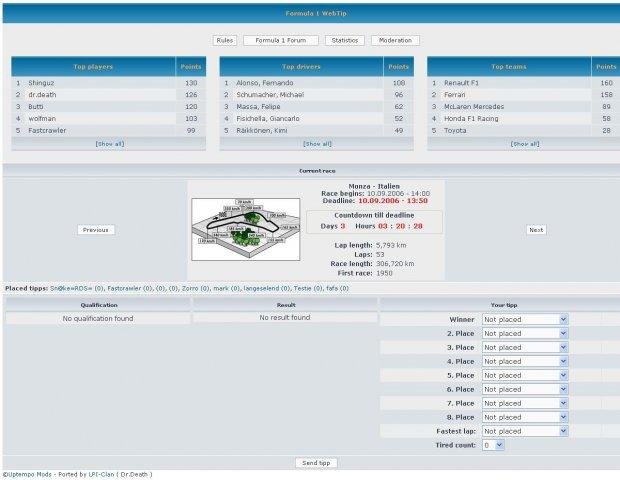 Download web tool or web app phpBB3 Formular 1 WebTipp