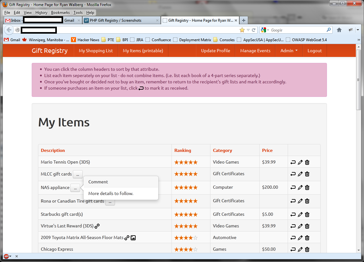 Download web tool or web app PHP Gift Registry