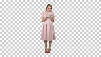 Free download Pretty young woman in pink dress holding tablet and looking | Stock Footage - Videohive video and edit with RedcoolMedia movie maker MovieStudio video editor online and AudioStudio audio editor onlin