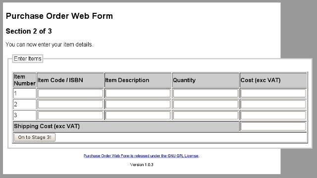 Download web tool or web app Purchase Order Web Form