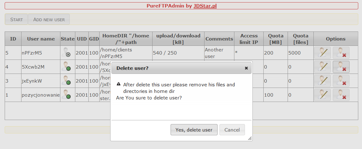 Download web tool or web app PureFTP Admin