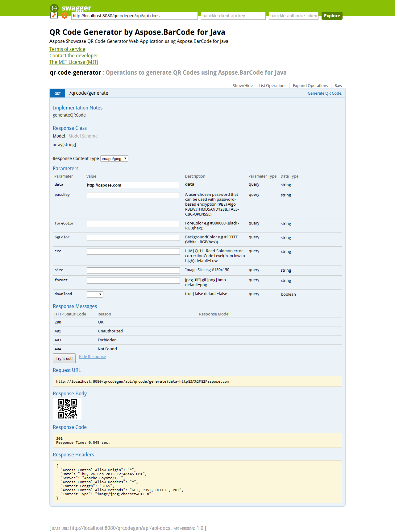 Download web tool or web app QR Code Generator by Aspose.BarCode