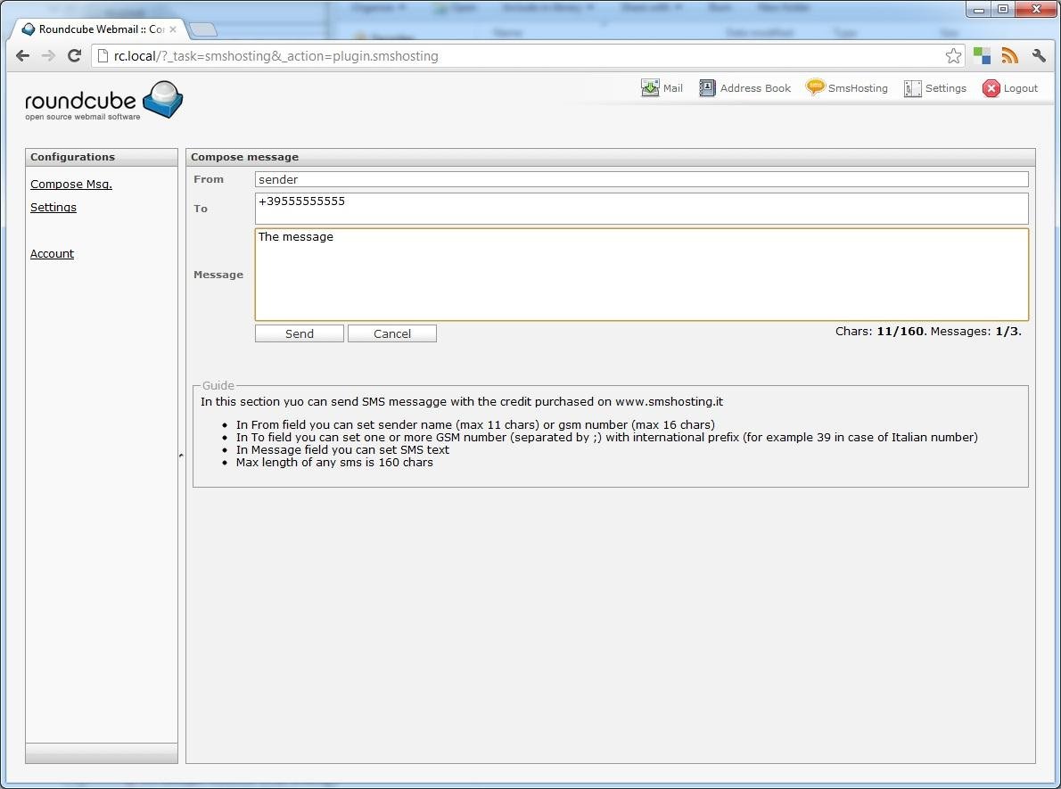 Download web tool or web app Roundcube Smshosting plugin Download web tool or web app Roundcube Smshosting plugin