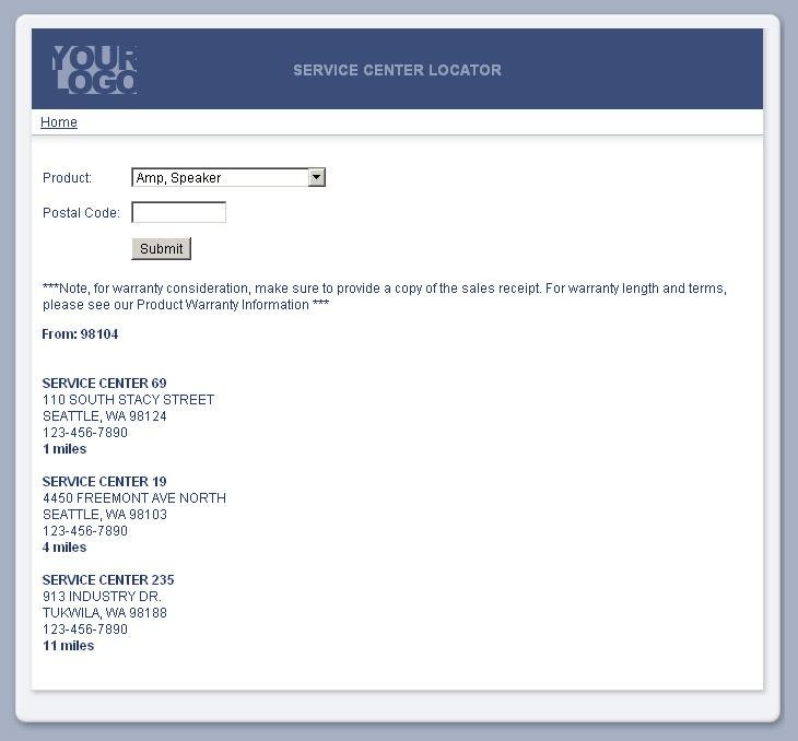 Download web tool or web app Service Center Locator
