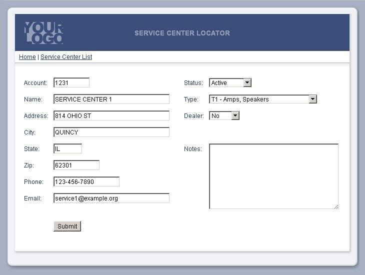 Download web tool or web app Service Center Locator