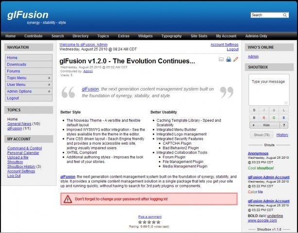 Download web tool or web app Shoutbox Plugin for the glFusion CMS
