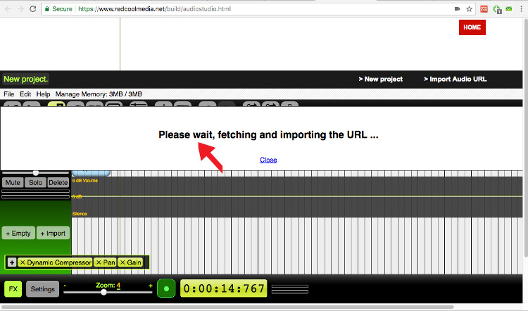 Import an audio URL audiostudio online