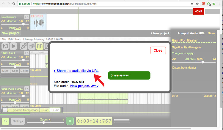 Export your audio composition audiostudio online