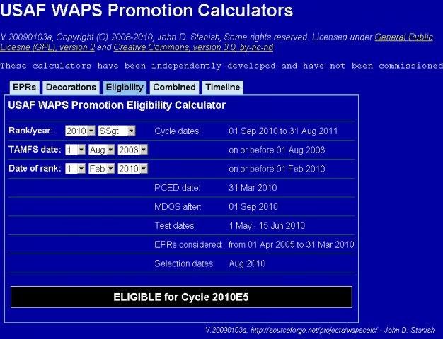 Download web tool or web app USAF WAPS Enlisted Promotion Calculators