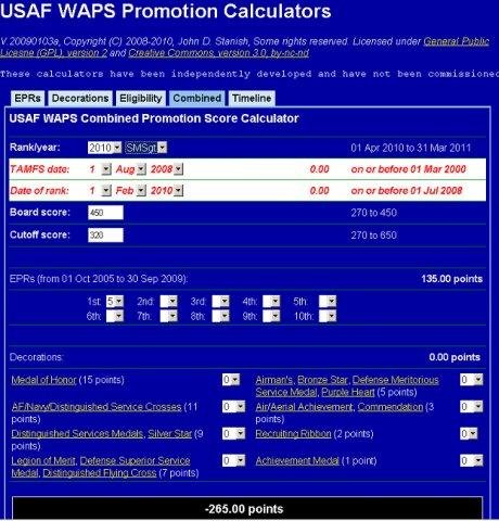 Download web tool or web app USAF WAPS Enlisted Promotion Calculators