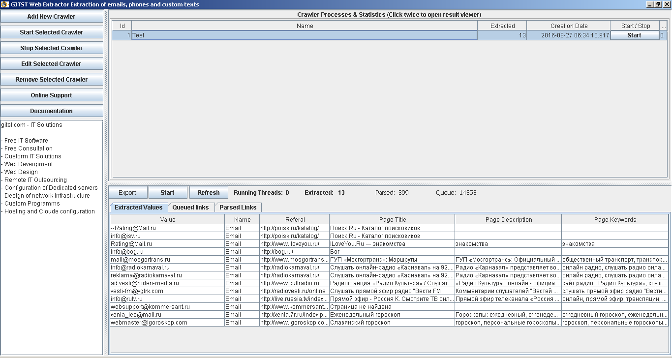 Download web tool or web app Web Spider, Web Crawler, Email Extractor