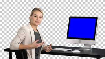 Free download Young pretty lady talking to the camera and showing something | Stock Footage - Videohive video and edit with RedcoolMedia movie maker MovieStudio video editor online and AudioStudio audio editor onlin