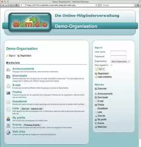 Download web tool or web app Admidio