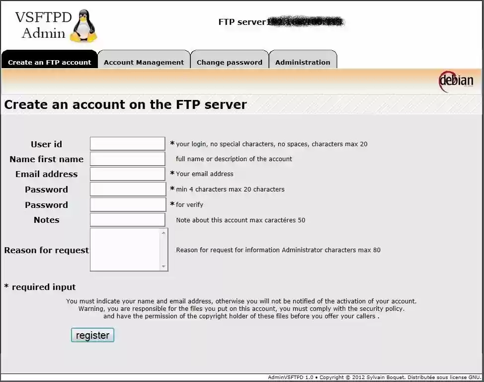 Download web tool or web app adminvsftpd