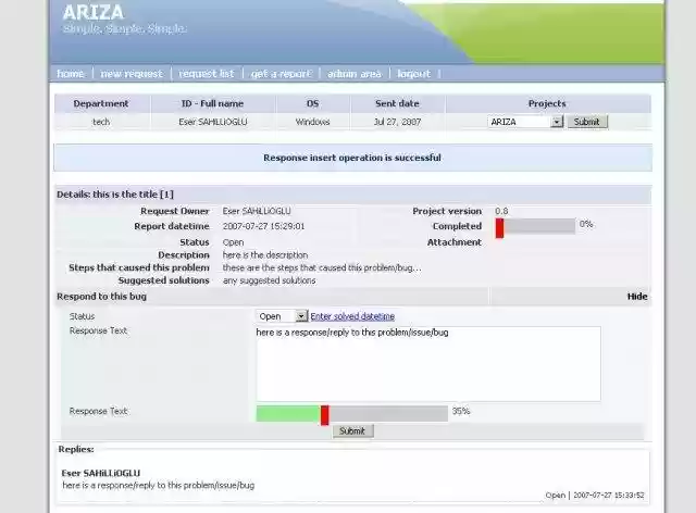 Download web tool or web app ARIZA: Bug/Request Tracking Tool