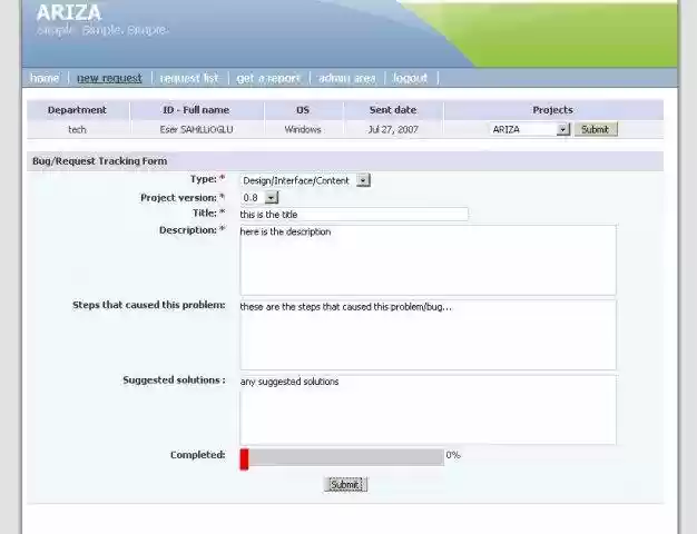 Download web tool or web app ARIZA: Bug/Request Tracking Tool