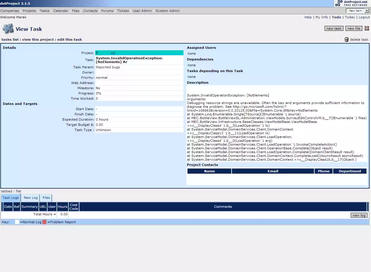 Download web tool or web app dotProject Error Tracker