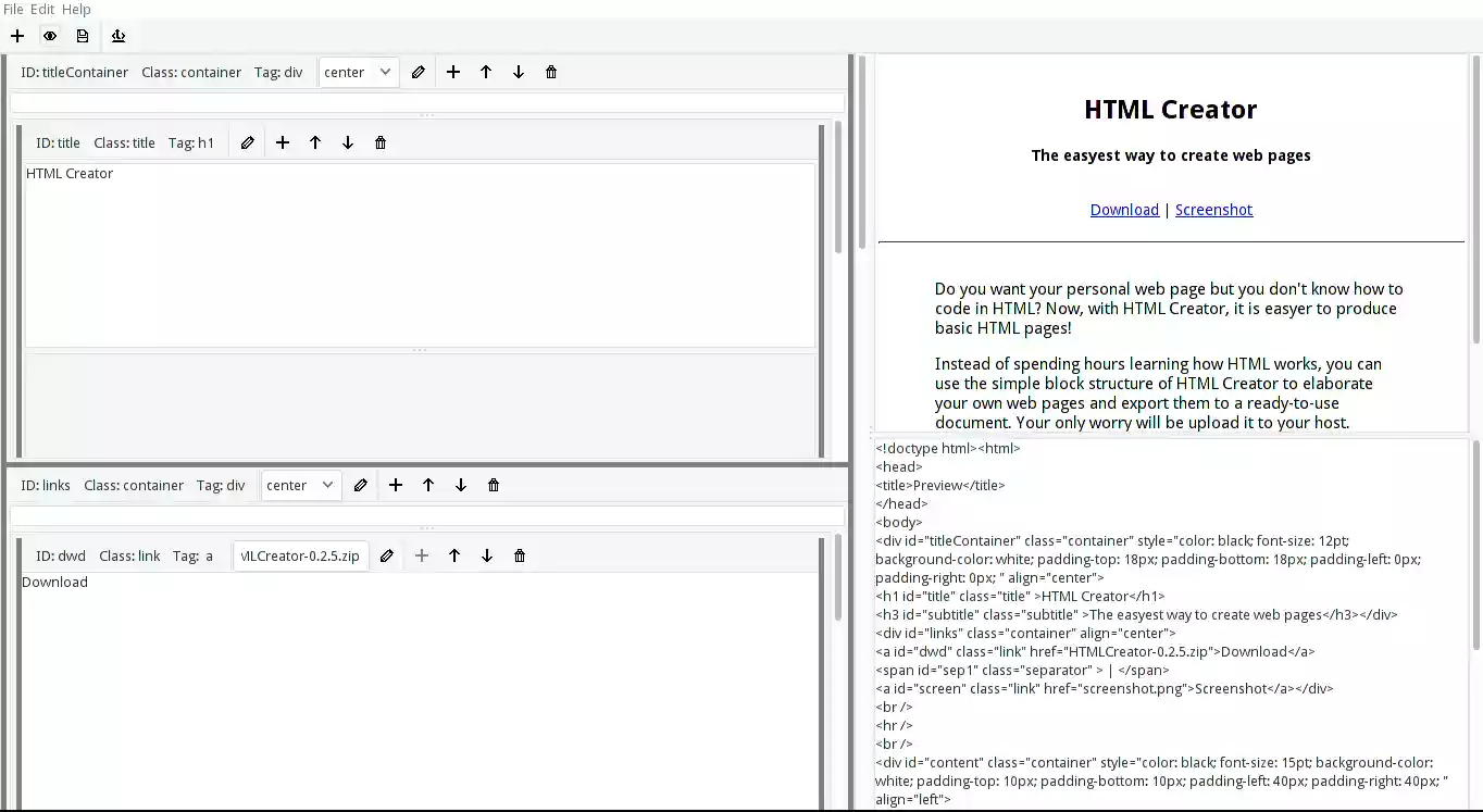 Download web tool or web app HTML Creator