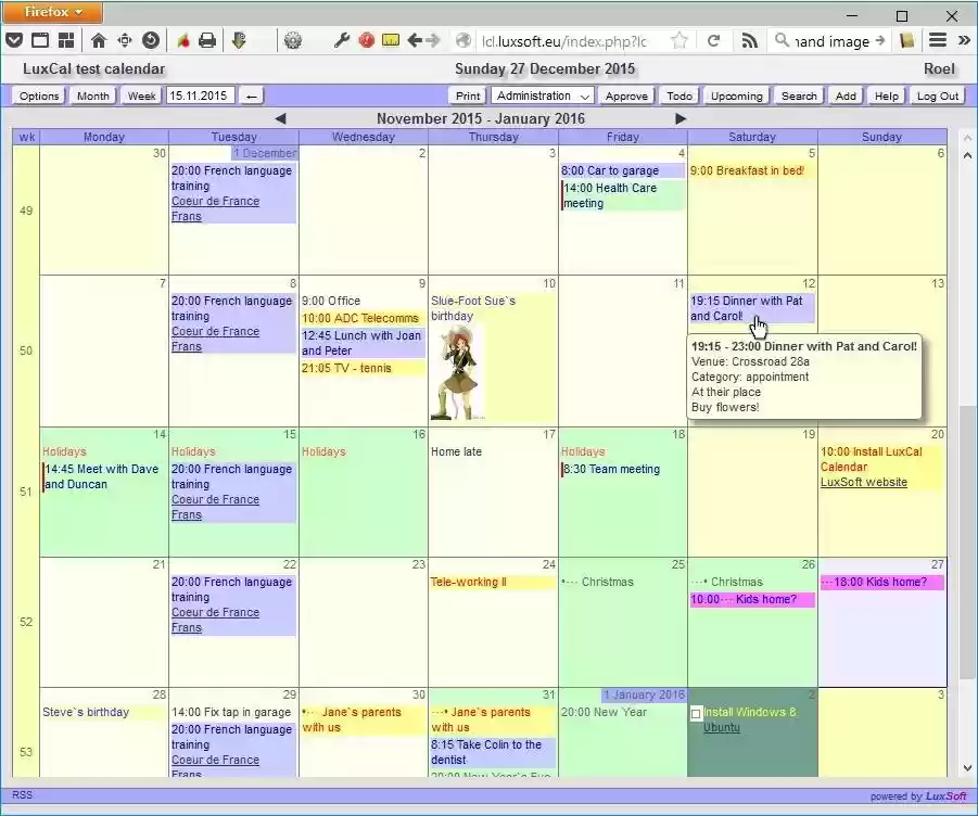 Download web tool or web app LuxCal Web Based Event Calendar