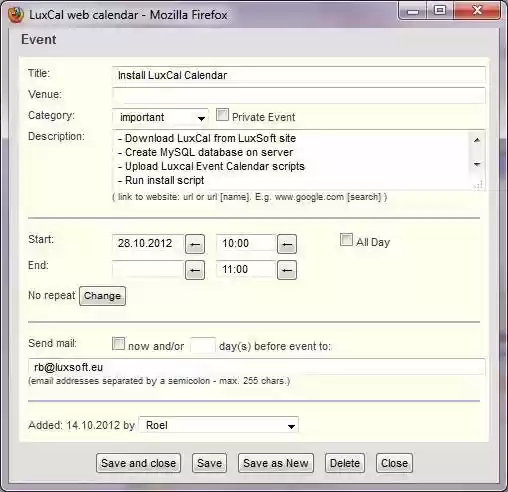 Download web tool or web app LuxCal Web Based Event Calendar