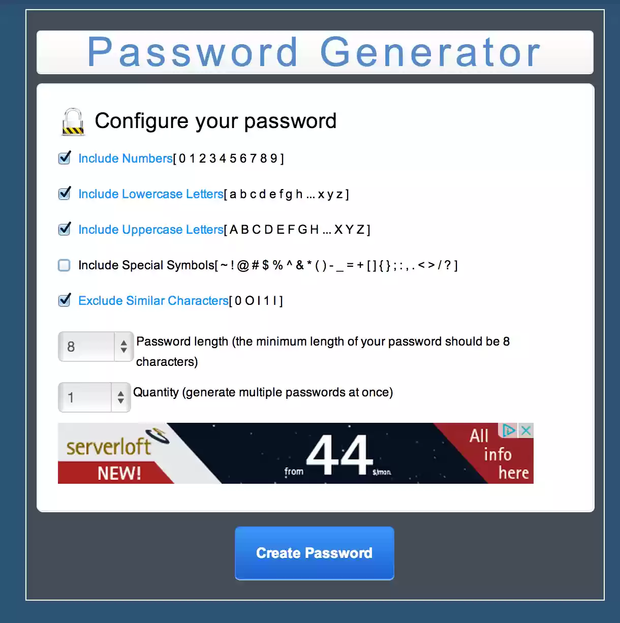 Download web tool or web app MC Password Generator