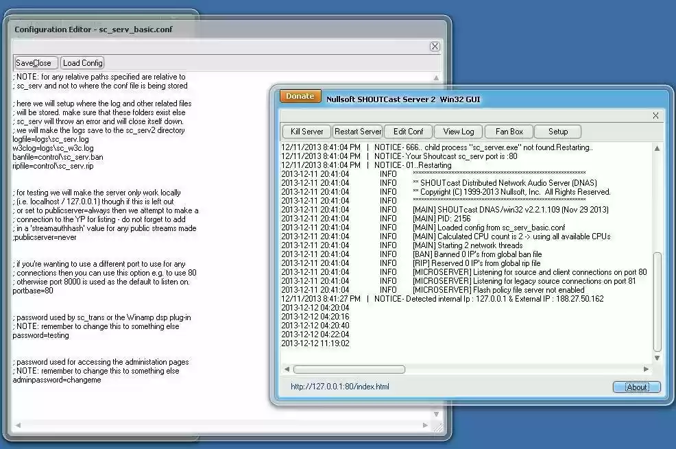 Download web tool or web app Nullsoft SHOUTcast Server 2.0  GUI