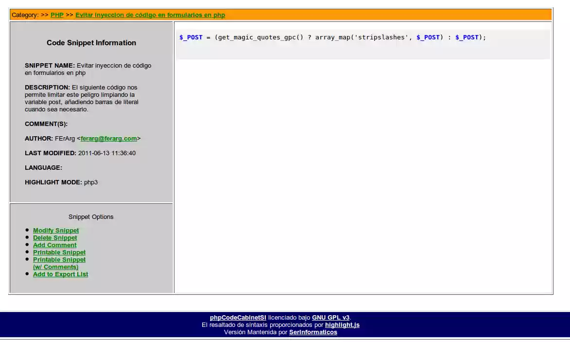 Download web tool or web app phpCodeCabinetSI