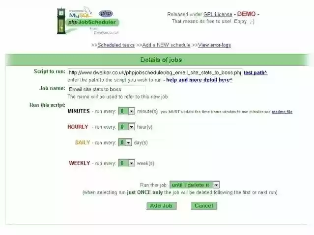 Download web tool or web app phpJobScheduler