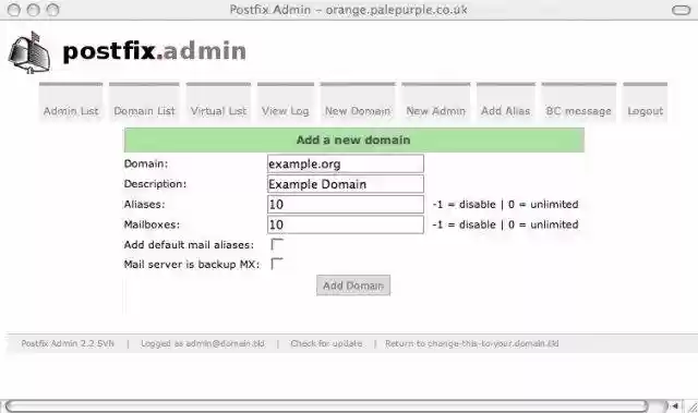 Download web tool or web app Postfix Admin