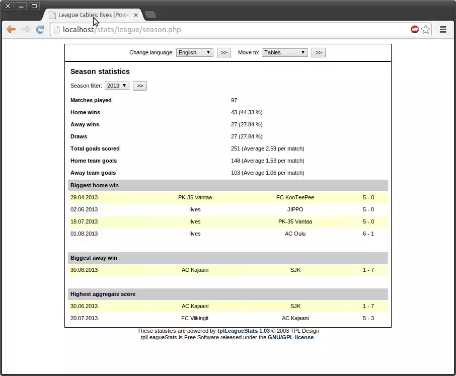 Download web tool or web app tplLeagueStats