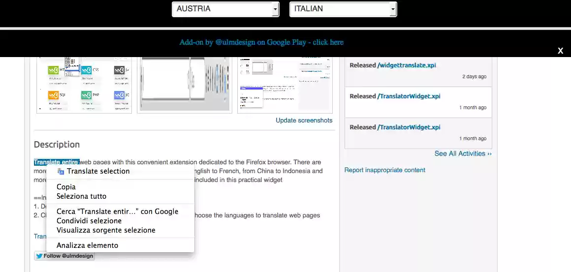 Download web tool or web app Translator Widget