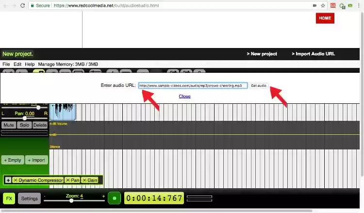 Import an audio URL audiostudio online